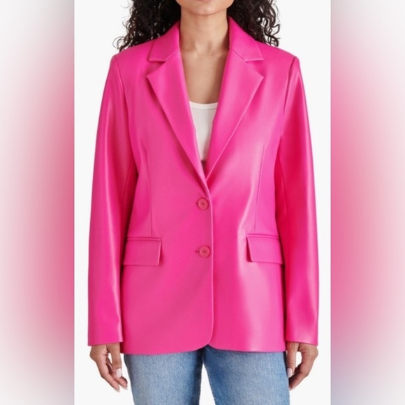 Steve Madden Faux Leather Bold & Bright Pink Blazer Jacket Medium Galentines - Picture 11 of 11